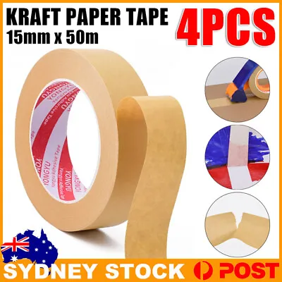 4x Kraft Brown Paper Tape Picture Framing Packing Tape Self Adhesive 15mm Craft • $15.95