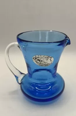 Vintage Pilgrim Blown Glass Aqua Blue Miniature Pitcher Vase~Original Sticker! • $10