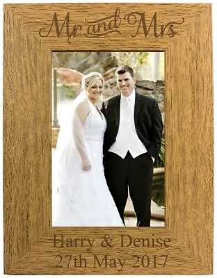 Personalised Engraved Mr And Mrs Wooden Photo Frame 6x4 7x5 10x8 - Wedding Gift • £11.99