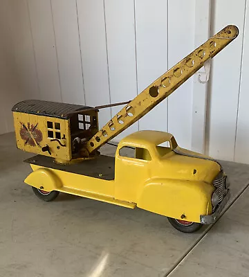 VINTAGE MAGNETIC CRANE TRUCK TOY Marx Pressed Steel Yellow • $420