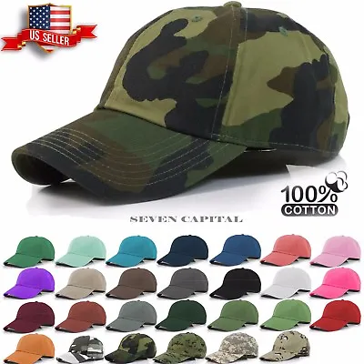 Plain Solid Military Washed Cotton Polo Style Baseball Cap Caps Hat Adjustable • $7.99