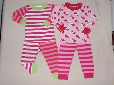 $13 • Buy Lot Of 2 Hanna Andersson Striped Pink Girls Pajamas 80 18m