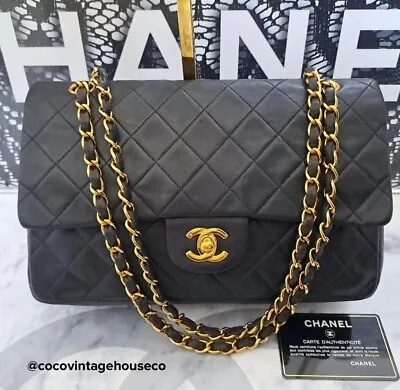 Chanel Vintage Classic Double Flap Bag Quilted Lambskin Medium Black • $2690