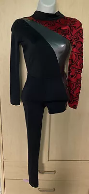 £35 • Buy Weissman Dance Costume Unitard Catsuit Acro Modern Contemporary Black Red Silver