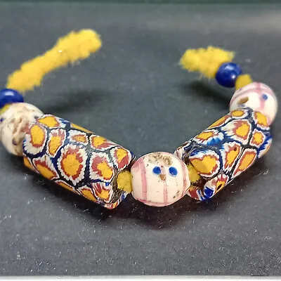 AFRICAN VENETIAN TRADE BEADS ANTIQUE MILLEFIORI MEDICINE MAN SKUNK PONY BRASS X7 • £20