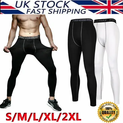 Mens Compression Pants Long Leggings Trousers Base Layer Running Workout Gym • £13.79