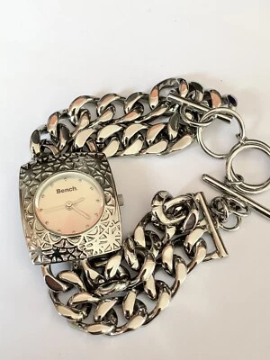 £25 • Buy Chunky Bench Bracelet Quartz Watch Ladies Silver Tone Bracelet Very Working