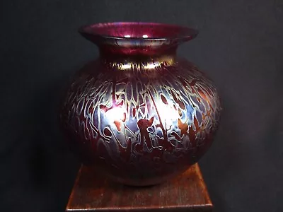 £19.97 • Buy Beautiful Royal Brierley Art Glass Vase Round Bowl Iridescent Pink Purple & Gold