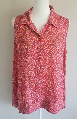 CAbi Blouse Top Size M Artsy Abstract Bright Button Sleeveless Hi Lo Hem • $12.99