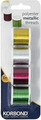 £5.10 • Buy KORBOND Metallic Thread Selection Polyester Red Green Gold Silver Sewing 110910