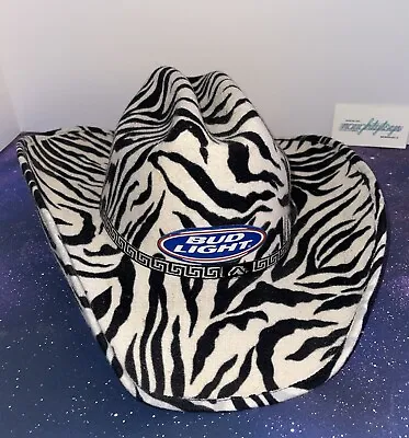 Vtg Pigalle Felt Zebra Print BUD LIGHT BEER Cowboy Hat Size 7 1/8 RARE Mexico • $46.74