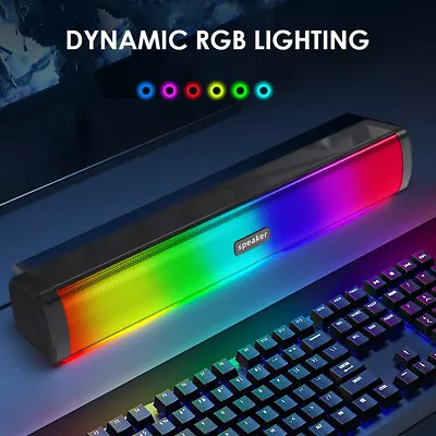 LED Bluetooth Sound Bar Computer Stereo Speakers RGB USB For PC Desktop Laptop • £14.99