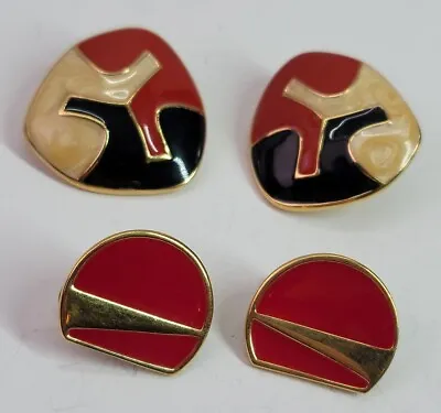 VTG Monet Enamel Fashion Clip On Earrings Lot Gold Red Black Cream Eyes MCM Rare • $29.99