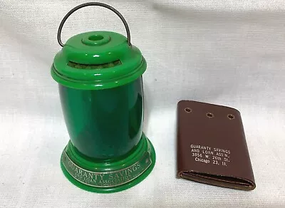 Vintage GUARANTY SAVINGS & LOAN Lantern Coin Bank & Leather Keychain Pouch • $19.99