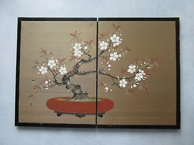 Antique Byobu Japanese Hand Painted Double Sided Gold Leaf Silk Screen Signed • £124.41