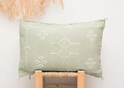 Faded Green Moroccan Cactus Silk Pillow Sabra Cushion Boho Throw Pillow No.424 • $90