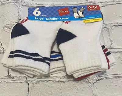 Hanes Toddler Boys Size 6 -12 Months Crew Socks Toddler Gripper Foot Bottom 6 Pk • $7.99