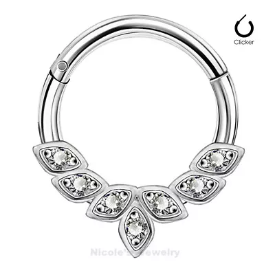 $7.95 • Buy 16g Surgical Steel Gem Hinged Clicker Nose Ring Ear Tragus Helix Septum Piercing