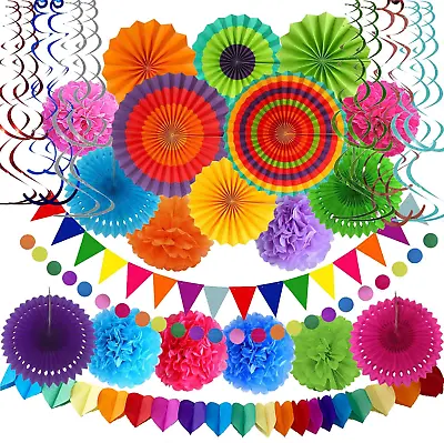 Fiesta Party Decorations 33 PcsColorful Mexican Paper FansMulti-Color Pompoms  • $15.28