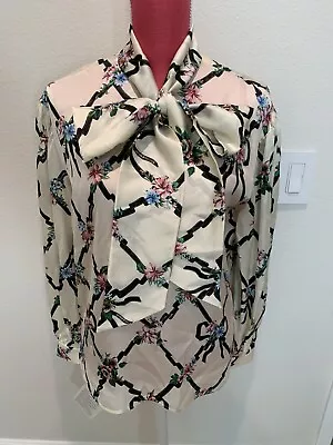 Boutique Moschino Pussy Bow Blouse Top Ivory Floral Size 42 New With Tags • $78