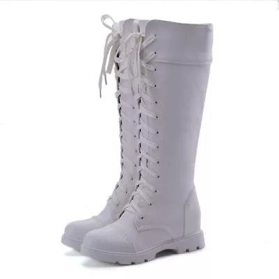 Round Toe Low Heel Lace Up Knee High Biker Boots Riding Combat Shoes Size Ladies • $75.30