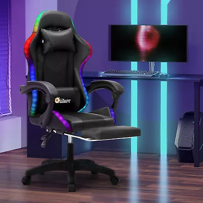 Oikiture Gaming Chair 7 RGB LED 8 Points Massage Racing Recliner Office Computer • $179.90