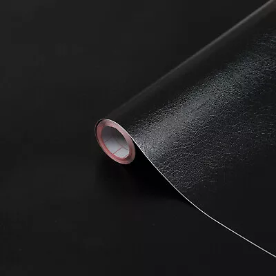 STICKYBACK PLASTIC FABLON 2m X 45cm MAKEOVER BLACK LEATHER SELF ADHESIVE WRAP • £9.63