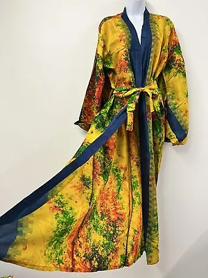 SILK Kimono Long Tie Dye Vintage Boho Folk Gown Maxi Robe Fairy Indian One Size  • £49
