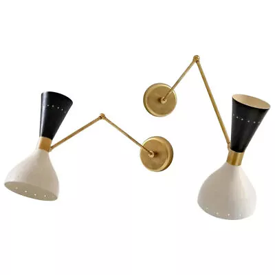 Articulated Wall Sconce Mid Century Solid Brass Black And White By Heavendecor • $381.47