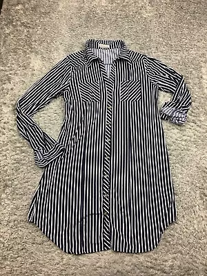 Passport Button Up Dress Womens Size Large Blue White Striped Long Sleeve • $13.88