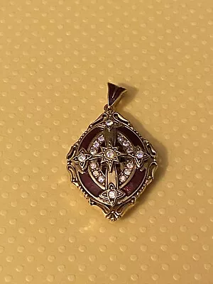 Vintage The Vatican Library Gold Tone Maroon Enamel Locket Pendant Signed • $33