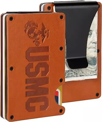 Military Veteran Products Leather USMC Minimalist Slim Wallet - RFID Blocking Fr • $68.44