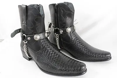 Men Biker Boots Chain Pair Black Faux Leather Strap Indian Native American Charm • $33.99