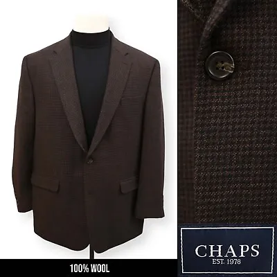 CHAPS Mens Brown Houndstooth 100% WOOL Sport Coat Suit Jacket Blazer 46 R • $49.99