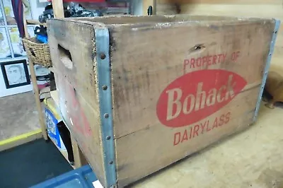 Vtg Wood Box Advertising Bohack Dairylass Brooklyn NY Metal Strap Milk Bottlers • $84