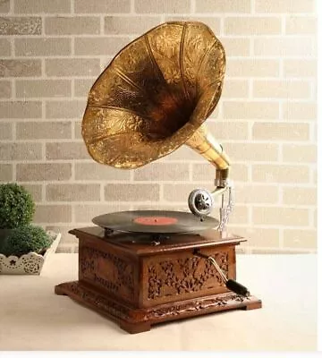 Vintage Antique Look Gramophone Fully Working Phonograph Win-up Record Player • £231.89