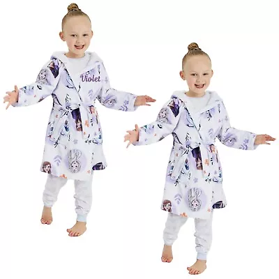 Girls Disney Frozen Personalised Dressing Gown Bath Robe Robe 18 Mths-10 Yrs • £18.95