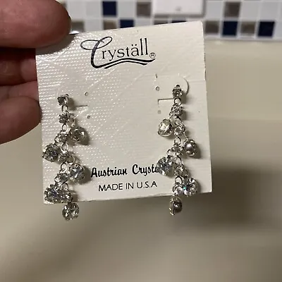 Vintage Genuine Austrian Crystal Earrings Formal Drop Dangle Pierced Made In USA • $5