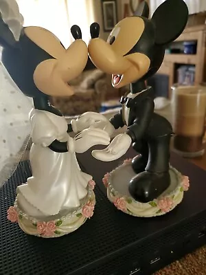 Disney Wedding Mickey & Minnie Bride & Groom Bobble Head Figurine Magnetic Noses • $45