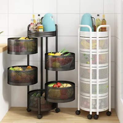 Rotating Storage Shelves Rack Kitchen Vegetable Storage Trolley Veg Fruit Basket • £22.95