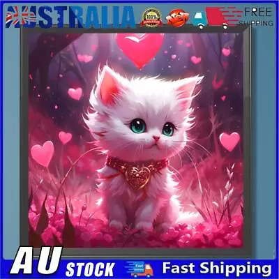 AU 5D DIY Full Round Drill Diamond Painting Pink Cat Kit Home Decor 30x30cm • $9.99