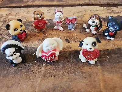 9 Vintage Hallmark Miniature Figurines Bears  Dogs Rabbit's And A Cat Hearts • $15