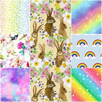 £6.99 • Buy Easter Bunny Rabbit Spring Woodland Floral 100% Cotton Fabric - Rainbow Space