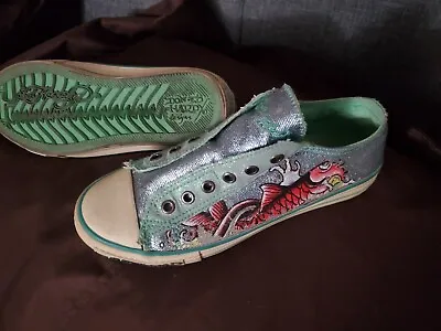 Ed Hardy - Size 6 Graphic Design Fish Shimmer Sea Water Blue Slip-On Shoes  • $35