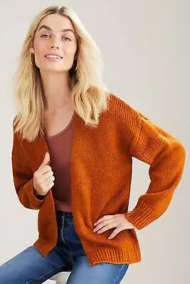 Euro Edit - Womens Jumper - Regular Winter Cardigan Cardi - Orange Sweater Open • $18.34