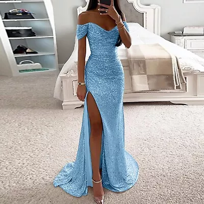 Women's Prom Dress Party Dress Sequin Dress  Maxi Dress Short Sleeve Pure Color • £28.78