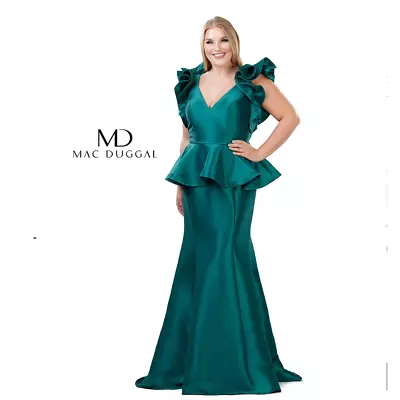 Mac Duggal Fabulouss # 67751F Floor Length Emerald Peplum Gown 14W • $135