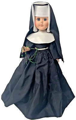 VTG Catholic Nun Mother Superior Doll Cross Green Bead Metal Rosary Habit 12” • $79.95