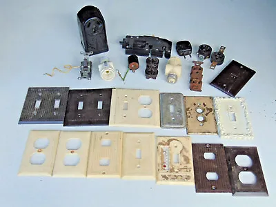 Mixed Lot 25 Vintage Plugs Switch Outlet Covers Antique Steam Electrical Old MM • $42.95