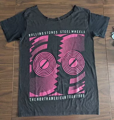 Vintage 1989Rolling Stones Steel Wheels Tour T-shirt Double Sided Off The... • $90